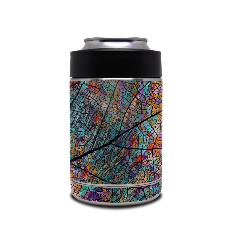 Yeti Rambler Colster Skin design of Pattern, Colorfulness, Line, Branch, Tree, Leaf, Design, Visual arts, Glass, Plant, with black, gray, red, blue, green colors