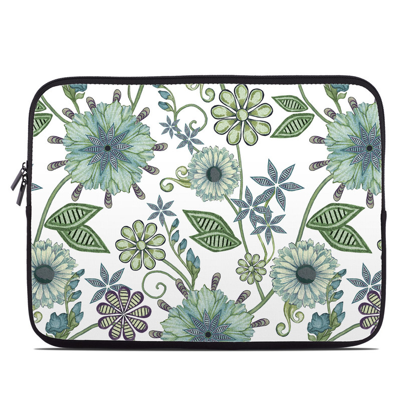Laptop Sleeve design of Green, Pattern, Flower, Botany, Plant, Leaf, Design, Wildflower with white, green, blue colors