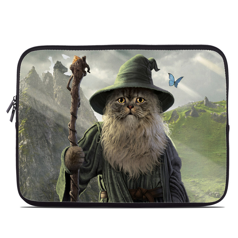 Laptop Sleeve design of Beard, Facial hair, Illustration, Mythology, Magician, Fictional character, Cg artwork, Games, Art, with green, gray, brown, blue, green, white, yellow, black colors