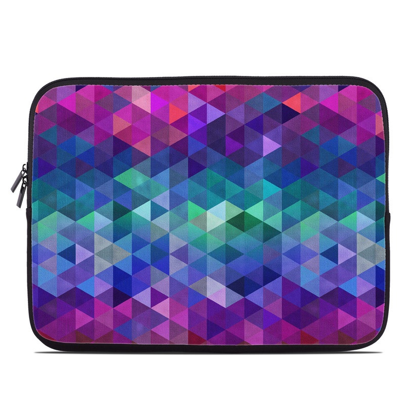 Laptop Sleeve design of Purple, Violet, Pattern, Blue, Magenta, Triangle, Line, Design, Graphic design, Symmetry, with blue, purple, green, red, pink colors