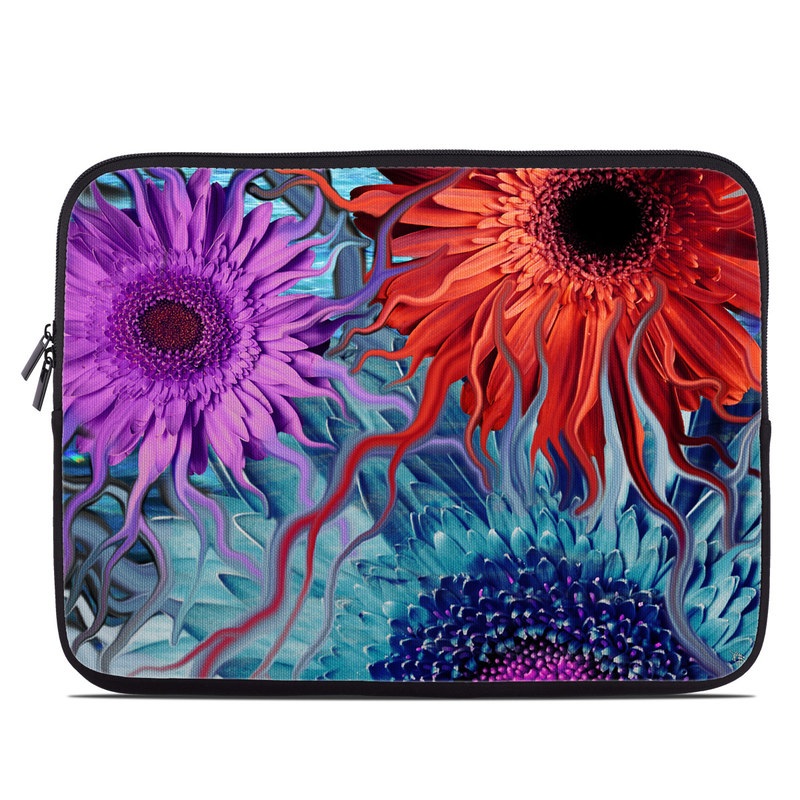 Laptop Sleeve design of Psychedelic art, Pattern, Organism, Colorfulness, Art, Flower, Petal, Design, Fractal art, Electric blue with red, black, blue, purple, gray colors