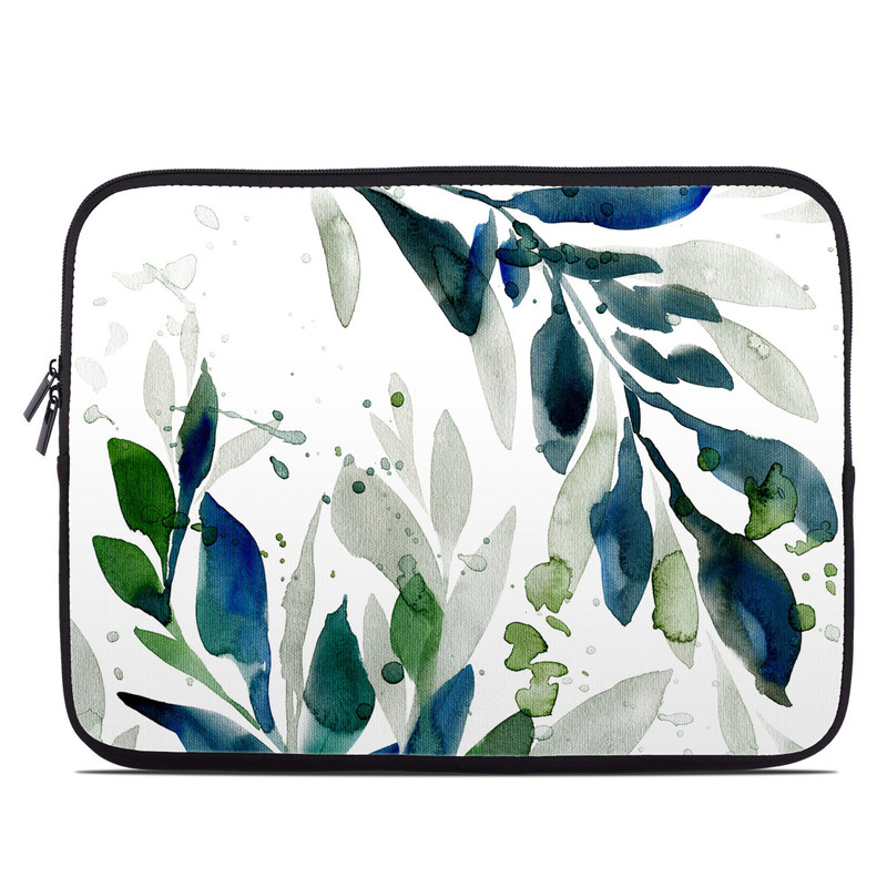 Laptop Sleeve design of Leaf, Branch, Plant, Tree, Botany, Flower, Design, Eucalyptus, Pattern, Watercolor paint, with white, blue, green, gray colors