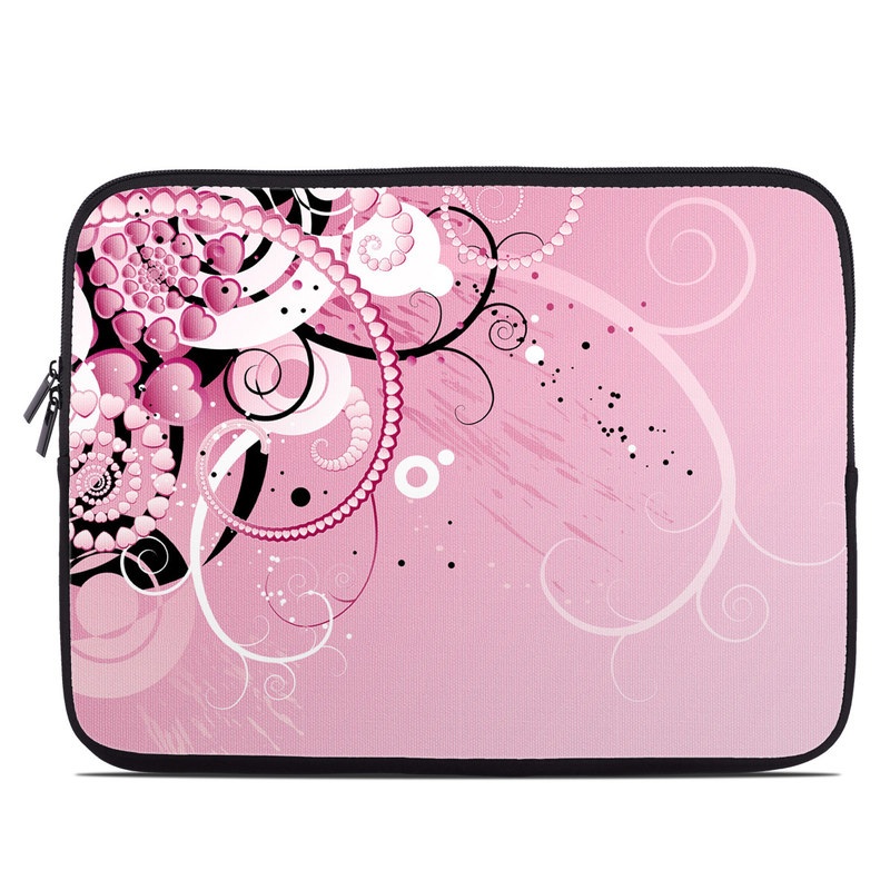 Laptop Sleeve design of Pink, Floral design, Graphic design, Text, Design, Flower Arranging, Pattern, Illustration, Flower, Floristry, with pink, gray, black, white, purple, red colors