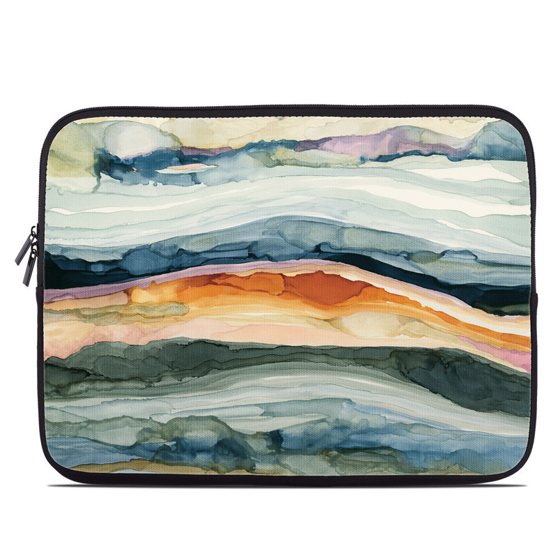 Laptop Sleeve design of Watercolor paint, Painting, Sky, Wave, Geology, Landscape, Pattern, Acrylic paint, Cloud, Paint, with blue, purple, orange, yellow, red, green, brown colors
