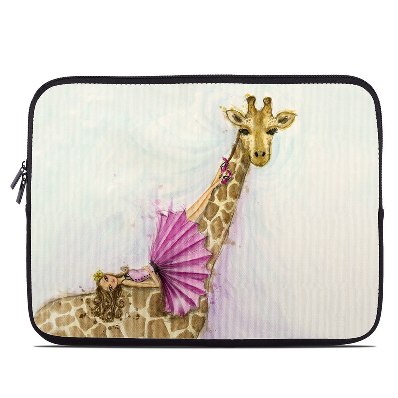 Laptop Sleeve design of Giraffe, Giraffidae, Terrestrial animal, Pink, Wildlife, Snout, Fawn, Illustration, Watercolor paint, Magenta, with blue, brown, orange, pink colors