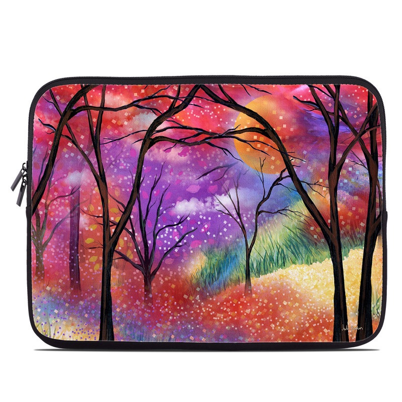 Laptop Sleeve design of Nature, Tree, Natural landscape, Painting, Watercolor paint, Branch, Acrylic paint, Purple, Modern art, Leaf with red, purple, black, gray, green, blue colors