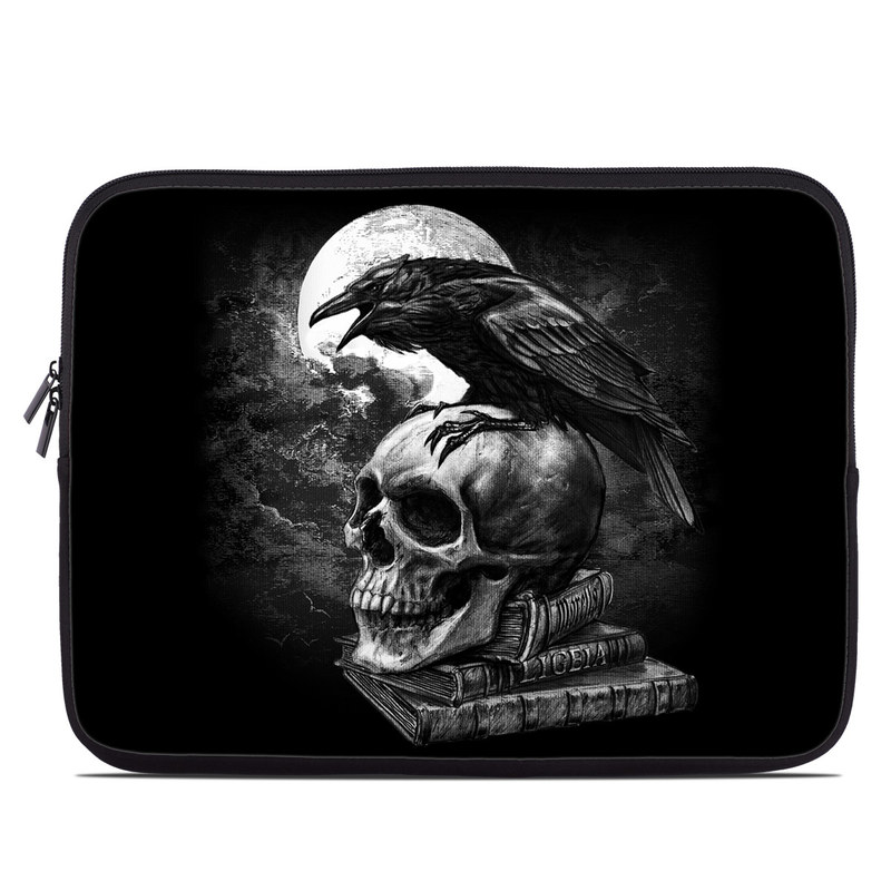 Laptop Sleeve design of Bone, Skull, Bird, Darkness, Monochrome, Wing, Black-and-white, Illustration, Beak, Fictional Character, Drawing, Symbol with black, white, gray colors