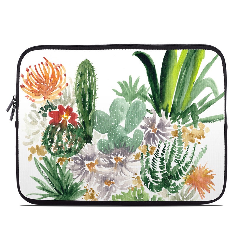 Laptop Sleeve design of Cactus, Plant, Flower, Botany, Leaf, Illustration, Pine, Grass, Succulent plant, Branch, with white, green, red, orange colors