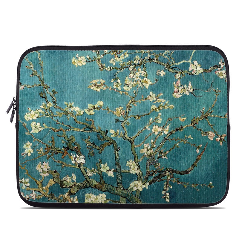 Laptop Sleeve design of Tree, Branch, Plant, Flower, Blossom, Spring, Woody plant, Perennial plant, with blue, black, gray, green colors