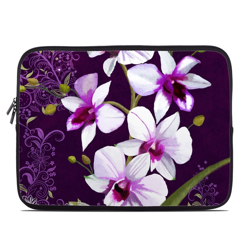 Laptop Sleeve design of Flower, Purple, Petal, Violet, Lilac, Plant, Flowering plant, cooktown orchid, Botany, Wildflower, with black, gray, white, purple, pink colors