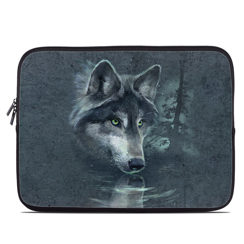 Laptop Sleeve design of Wolf, Canidae, Wildlife, Red wolf, Canis, canis lupus tundrarum, Snout, Saarloos wolfdog, Wolfdog, Carnivore, with black, gray, blue colors