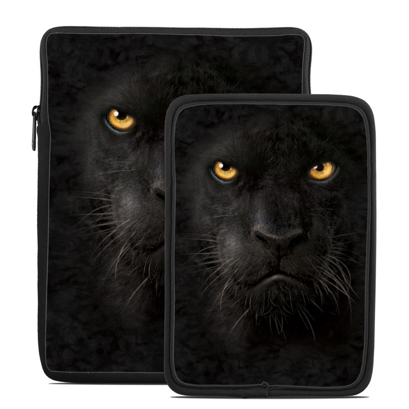 Tablet Sleeve design of Mammal, Vertebrate, Cat, Felidae, Black cat, Small to medium-sized cats, Whiskers, Carnivore, Snout, Eye with black, orange, yellow colors