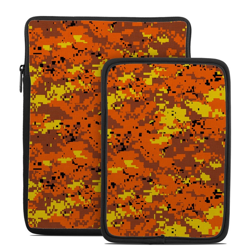 Tablet Sleeve design of Orange, Yellow, Leaf, Tree, Pattern, Autumn, Plant, Deciduous with red, green, black colors