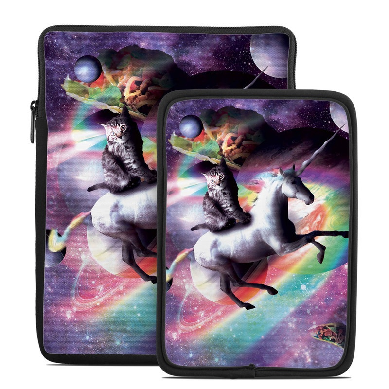 Tablet Sleeve design of Illustration, Graphic design, Fictional character, Space, Sky, Astronomical object, Universe, Outer space, Art, Unicorn with black, white, gray, red, yellow, green, blue, orange colors