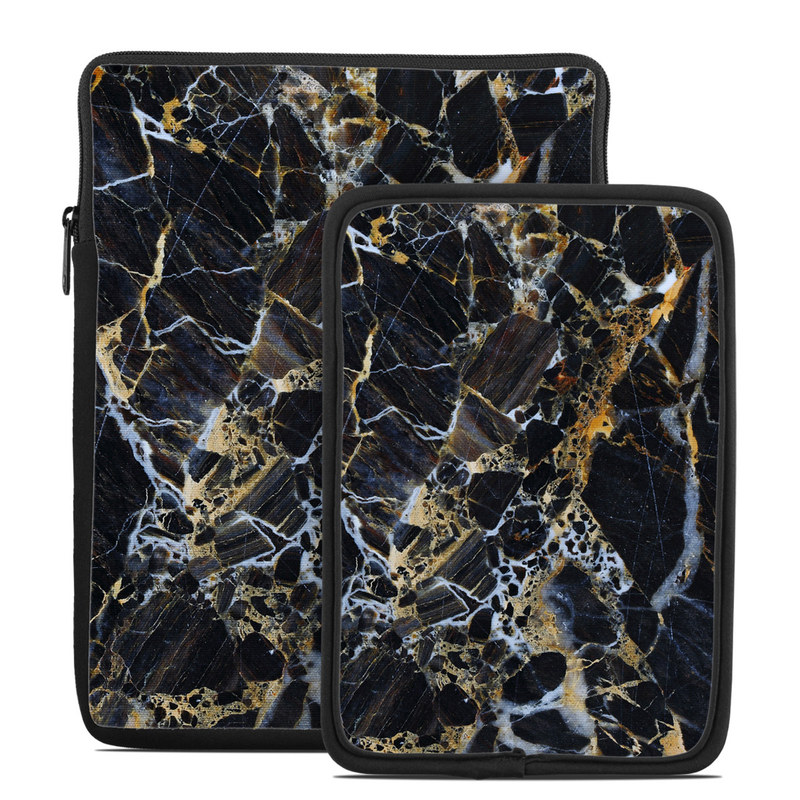 Tablet Sleeve design of Black, Yellow, Rock, Brown, Marble, Water, Close-up, Granite, Pattern, Geology with black, white, orange, gray, yellow colors