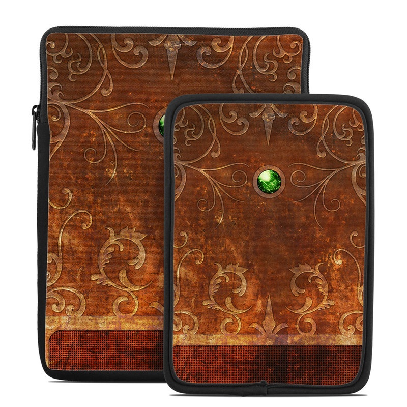 Tablet Sleeve design with brown, red, yellow, green, orange colors