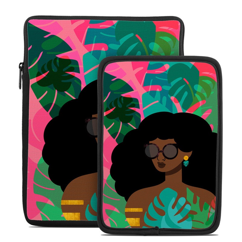 Tablet Sleeve design of Illustration, Afro, Art, Eyewear, Glasses, Graphic design, Visual arts, Graphics, Fictional character, with brown, black, green, pink, blue, yellow colors