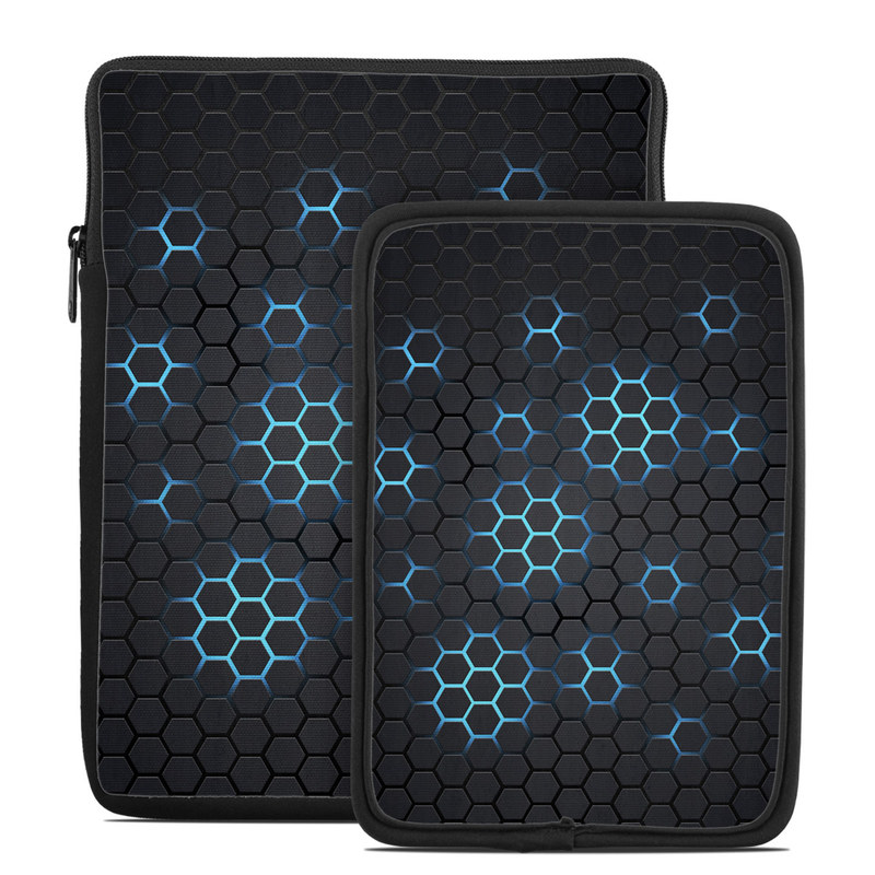 Tablet Sleeve design of Pattern, Water, Design, Circle, Metal, Mesh, Sphere, Symmetry with black, gray, blue colors