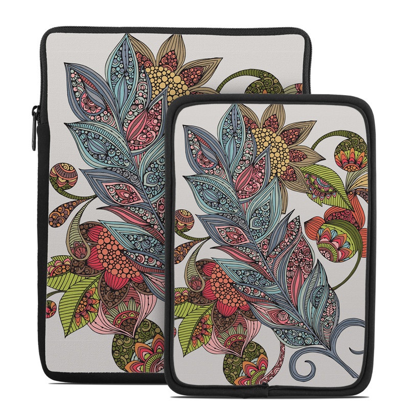 Tablet Sleeve design of Botany, Plant, Leaf, Pattern, Flower, Illustration, Design, Motif, Protea family, Flowering plant with green, blue, pink, red, yellow, orange, gray, brown colors
