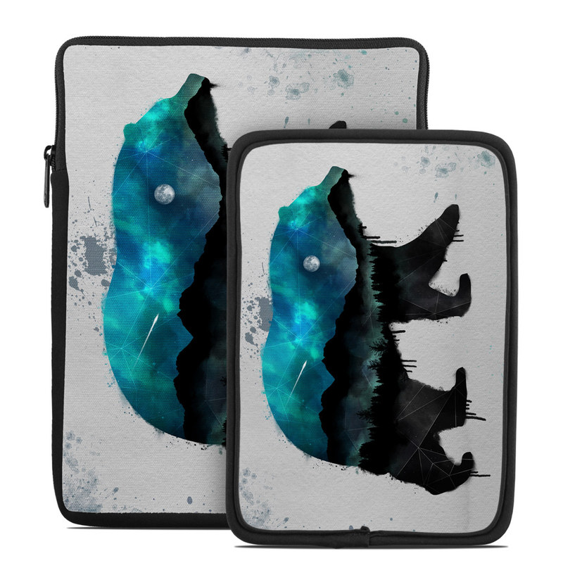 Tablet Sleeve design of Bear, Illustration, Grizzly bear, Art, Watercolor paint, Snout, Carnivore, Graphic design, Space, Polar bear with gray, black, white, green, blue colors