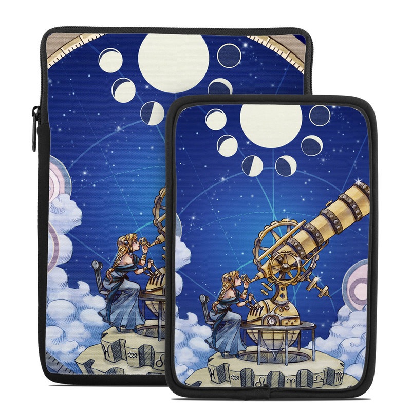 Tablet Sleeve design of Circle, World, Space, Vehicle, Satellite, Illustration with white, blue, yellow, pink, gray colors