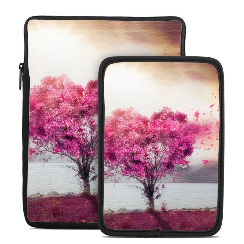 Tablet Sleeve design of Sky, Nature, Natural landscape, Pink, Tree, Spring, Purple, Landscape, Cloud, Magenta, with pink, yellow, blue, black, gray colors