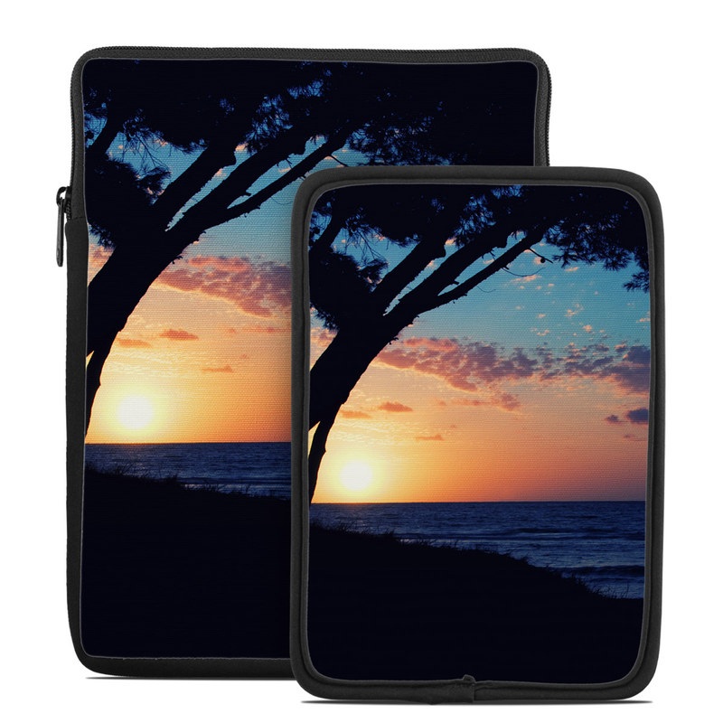 Tablet Sleeve design of Sky, Horizon, Nature, Tree, Sunset, Sunrise, Ocean, Sea, Natural landscape, Afterglow with black, gray, blue, green, red, pink colors