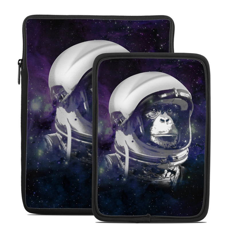 Tablet Sleeve design of Helmet, Astronaut, Personal protective equipment, Illustration, Space, Outer space, Headgear, Fictional character, Sports gear, Football gear with black, gray, blue, white colors