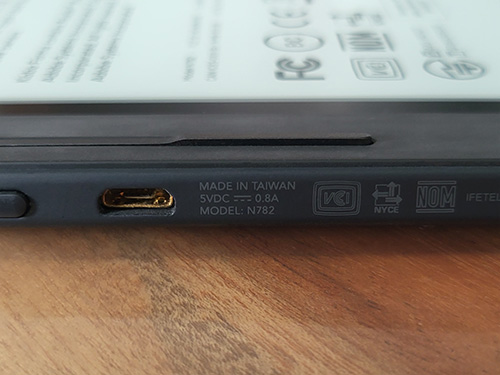 Kobo model number on the side of eReader